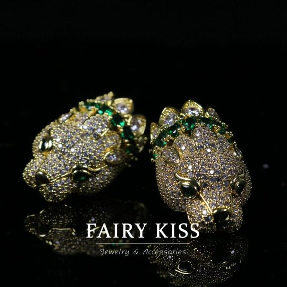 French Retro Pave Animal Head Necklace & Studs - Picture 5 of 7